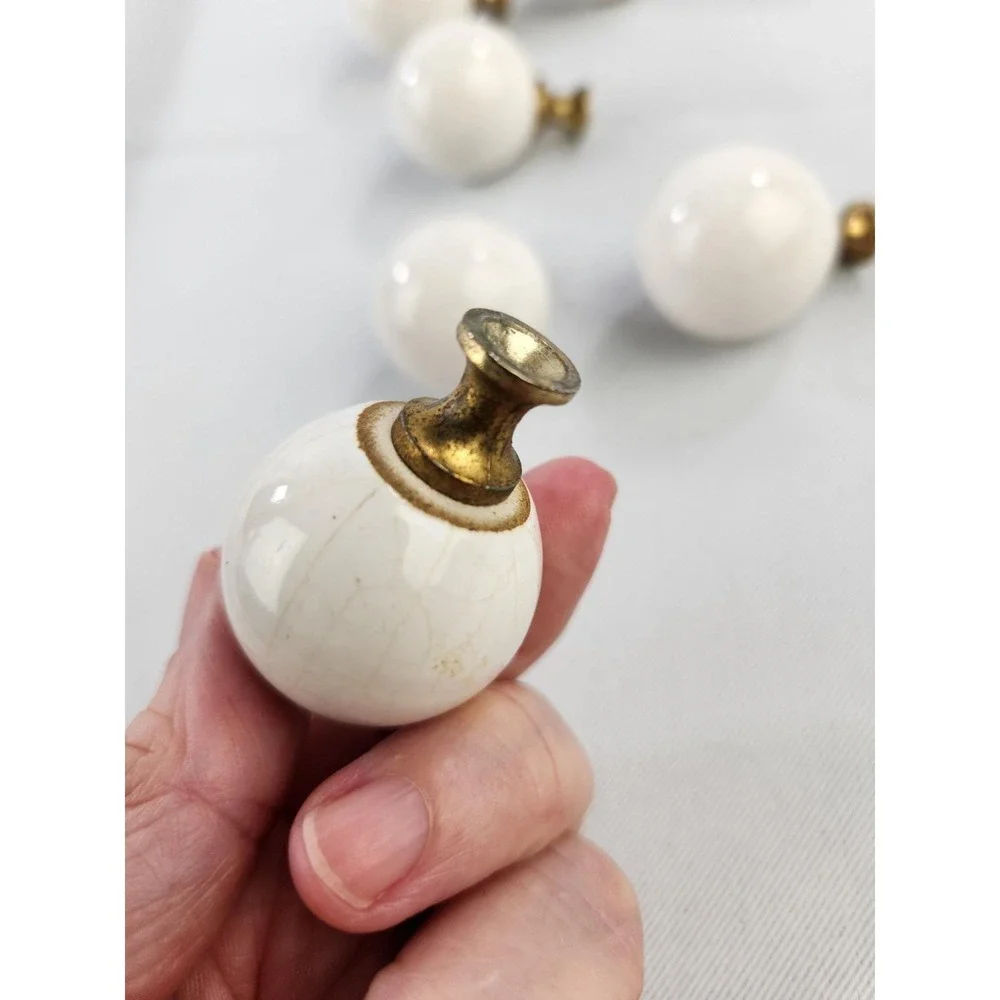 Lot of 6 Amerock 219WHT Allison Vtg Round Knob Dresser Desk Pull Ceramic Handle